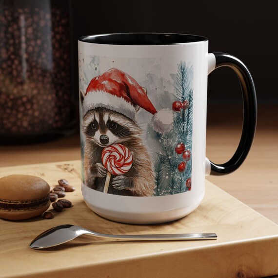 Christmas Raccoon Coffee Mug, Holiday Drinkware, Cute Gift for Animal Lovers, Winter Decoration, Festive Kitchen Accessory 15 oz