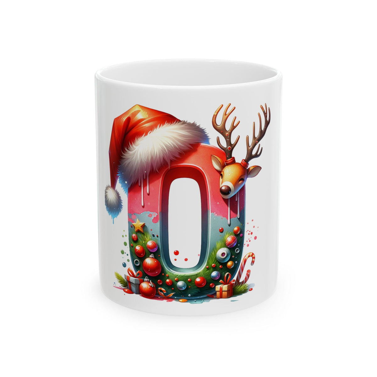 Christmas Reindeer Number Zero  Mug | Holiday Alphabet Ceramic Mug 11 oz, Gift Friends