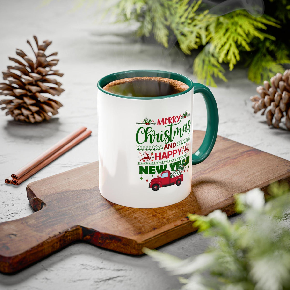 Merry Christmas and Happy New Year  2026 Mug | Holiday Truck Design 11 oz