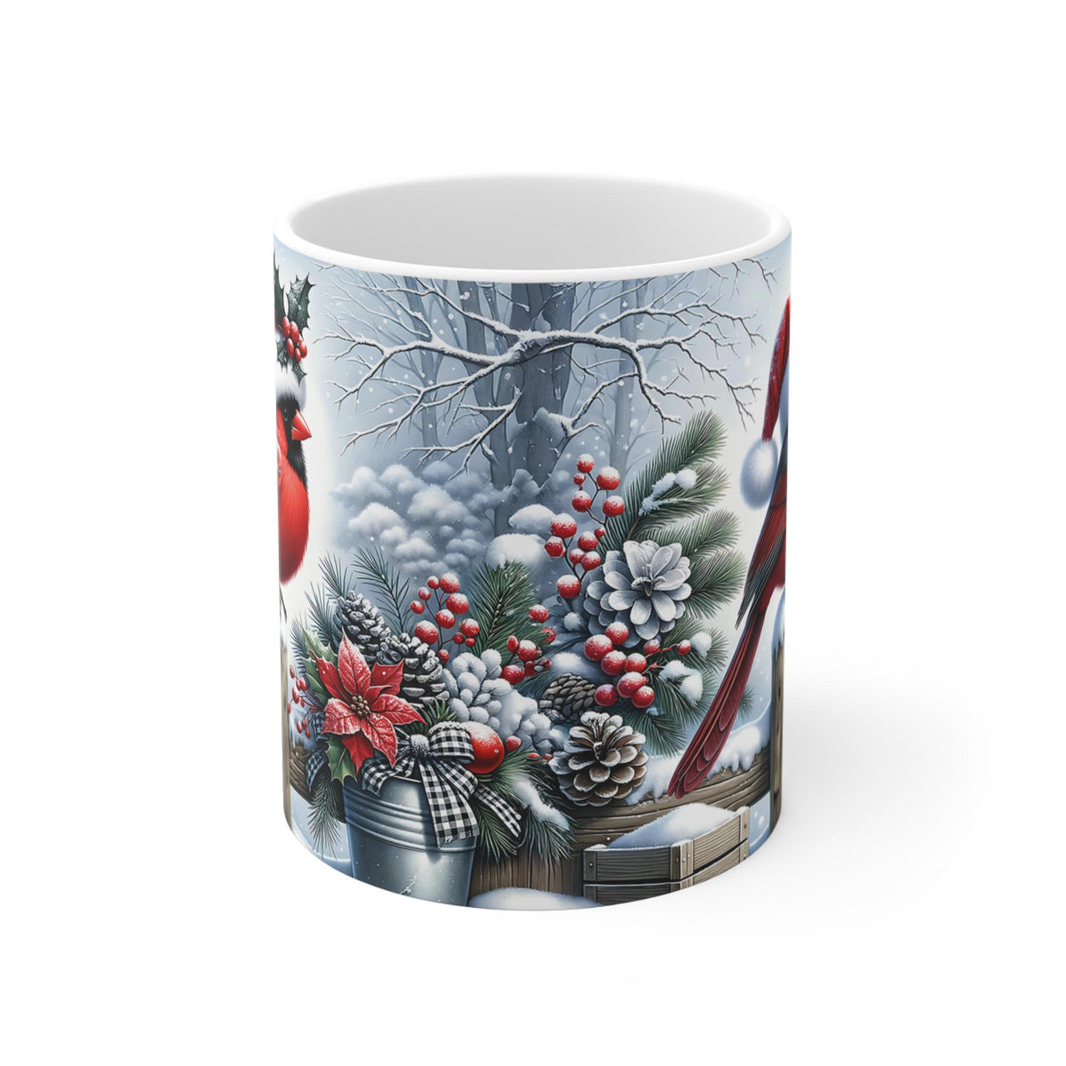Cardinal in Santa Hat Mug | Winter Christmas Holiday Bird Coffee Cup 11 oz