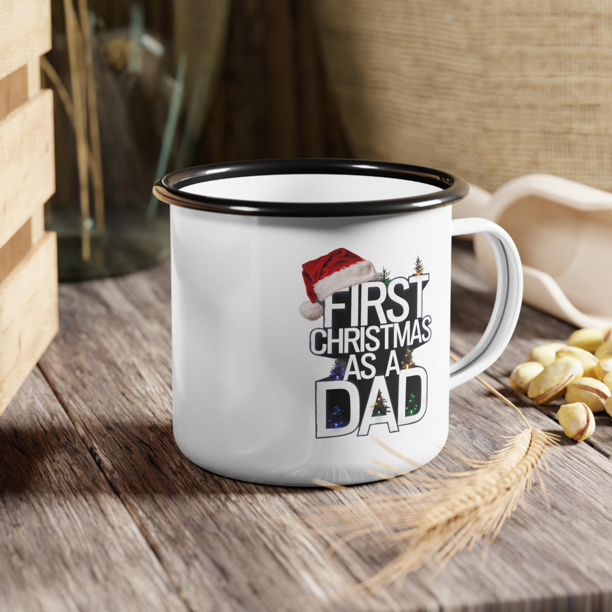 First Christmas as a Dad Enamel Camp Cup | Santa Hat Design