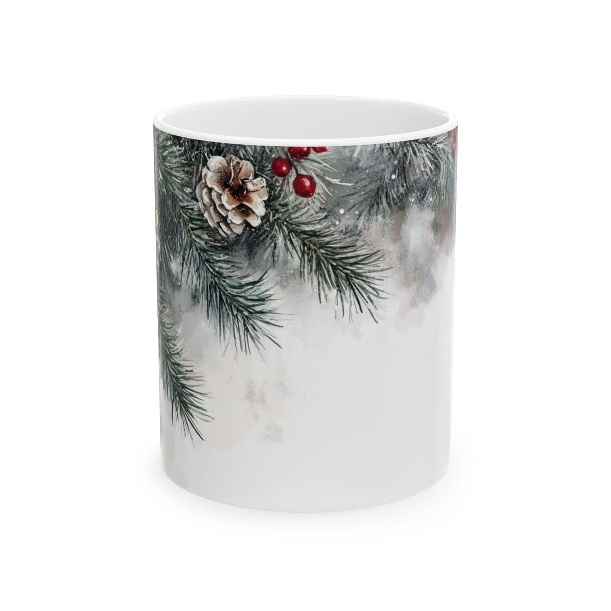 Pine Branch with Pinecone and Berries Mug | Ceramic Coffee Tea Mug
