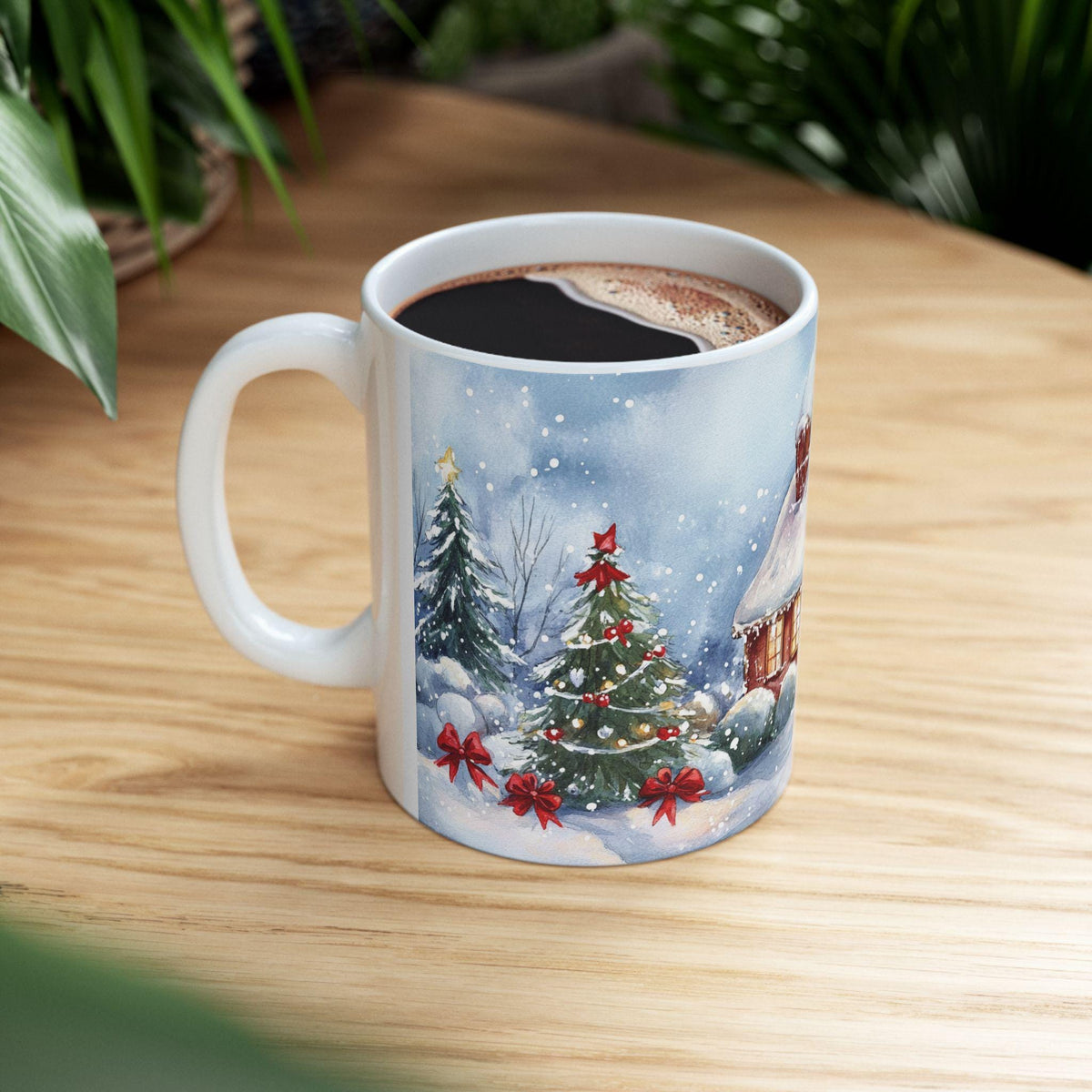 Cozy Snowy Cottage Winter Scene Mug | Christmas Ceramic Mug 11 oz