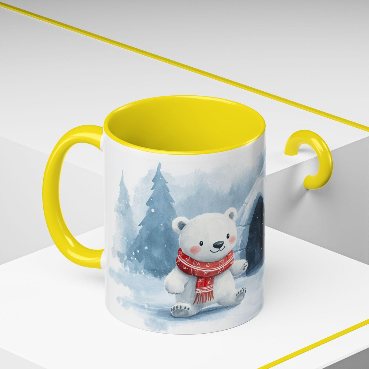 Polar Bear in Scarf Mug | Winter Igloo Coffee Mug 11 oz