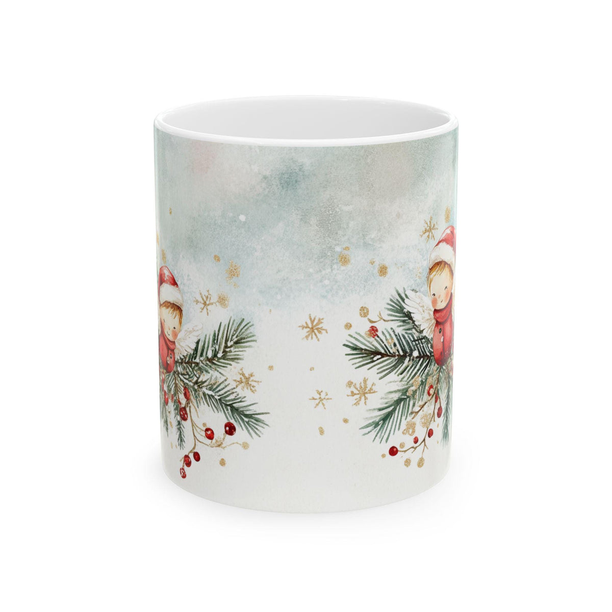 Woodland Baby Santa with Pine Branches Mug | Christmas holiday mug 11 oz