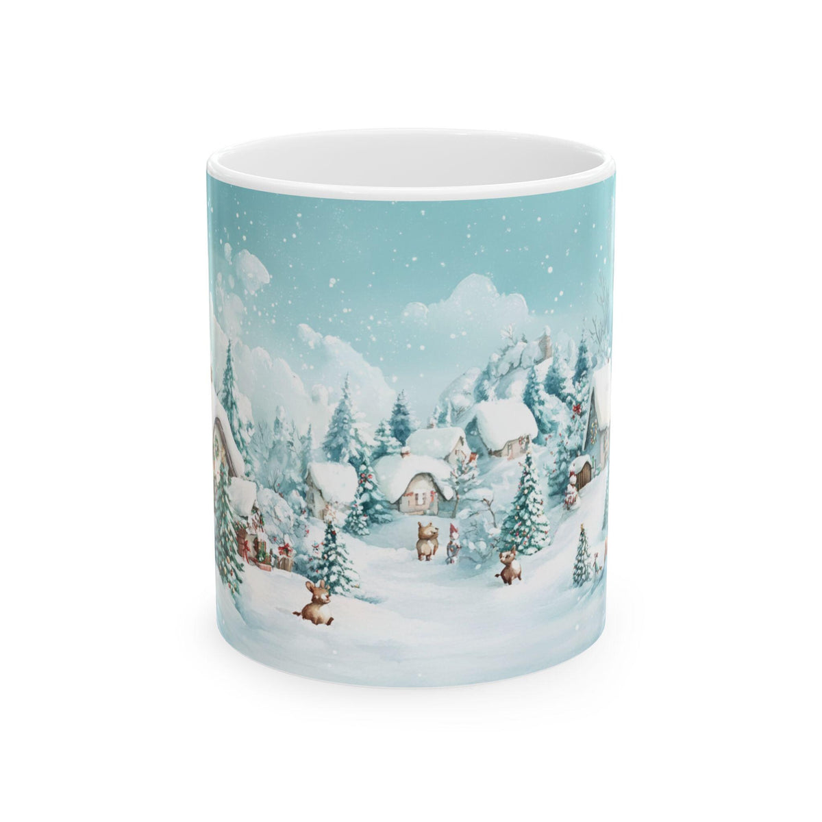 Snowy Village Winter Scene Mug | Christmas Holiday Ceramic Mug 11 oz