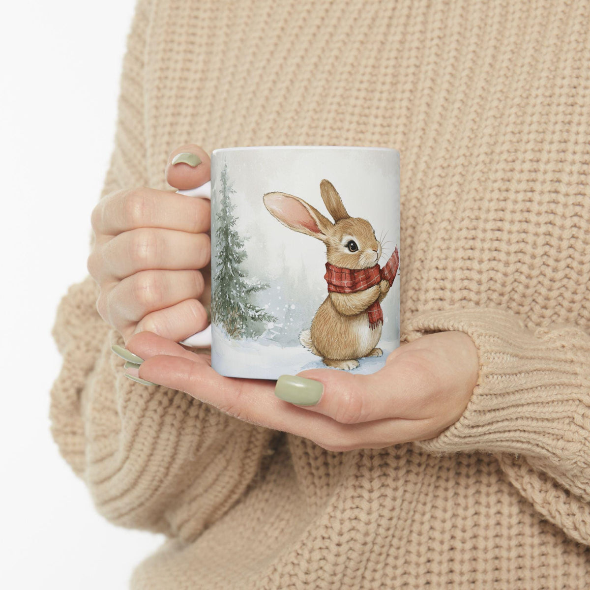 Bunny and Snowman Mug | Winter Woodland Ceramic Mug 11 oz Easter Mug, Gift for Kids