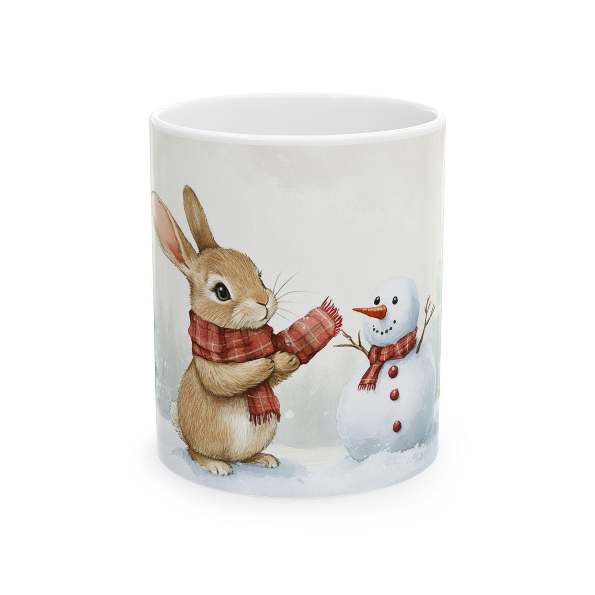 Bunny and Snowman Mug | Winter Woodland Ceramic Mug 11 oz Easter Mug, Gift for Kids