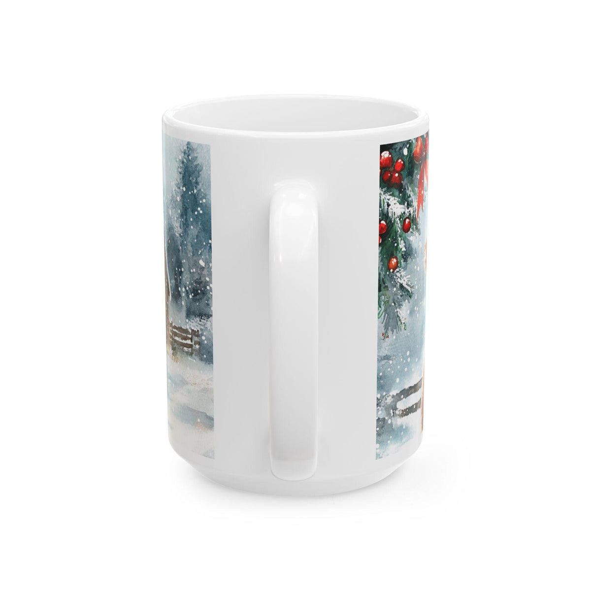 Highland Cow in Scarf Winter Scene Mug | Ceramic Coffee Cup 15 oz