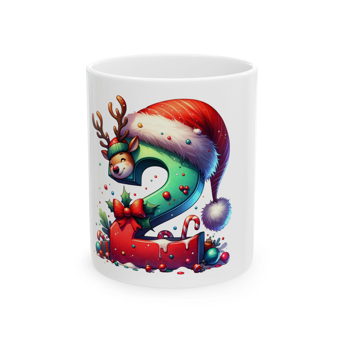 Christmas Number 2 Reindeer Santa Hat Mug | Ceramic Mug 11 oz
