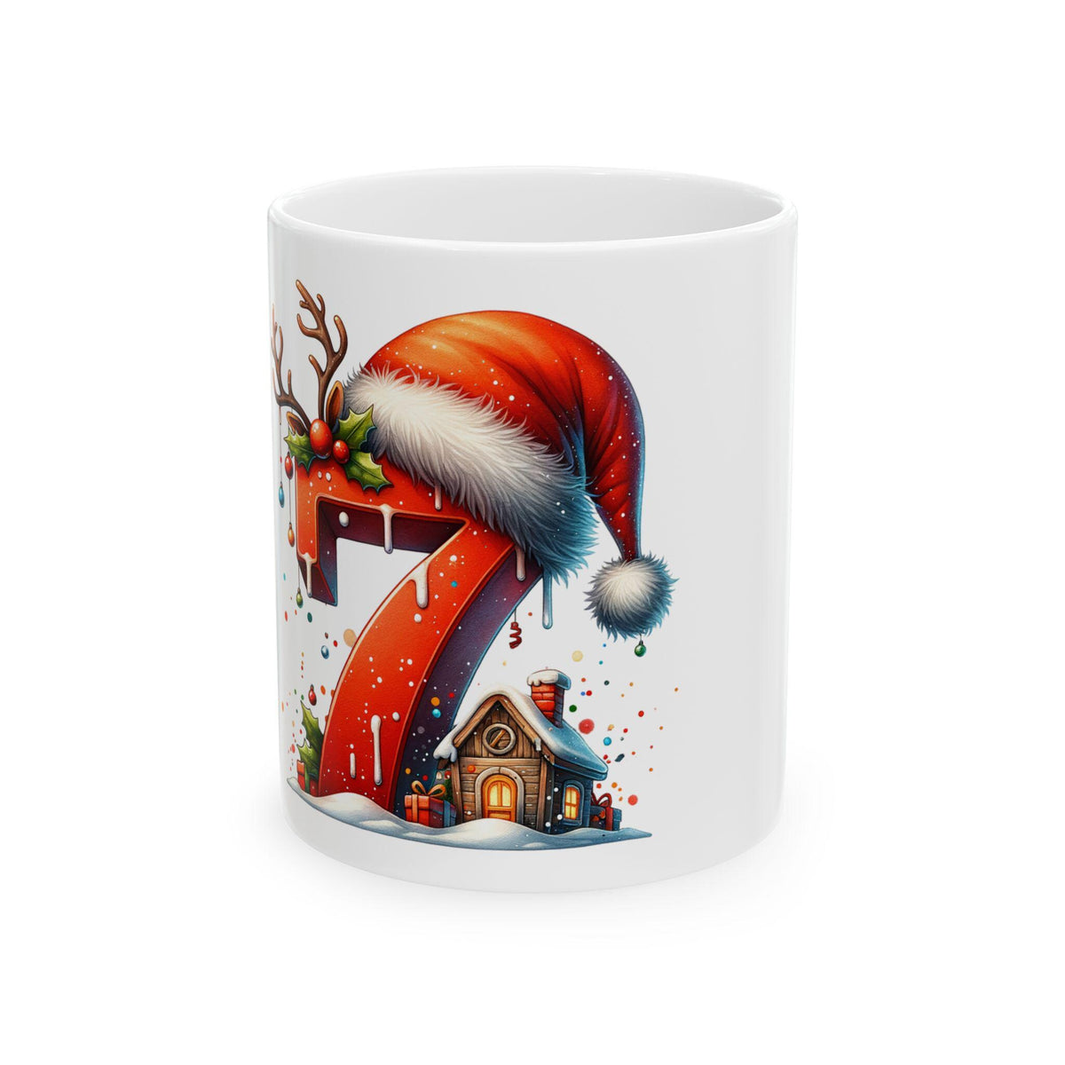 Santa Hat Number 7 Mug | Christmas Holiday Ceramic Coffee Cup 11 oz