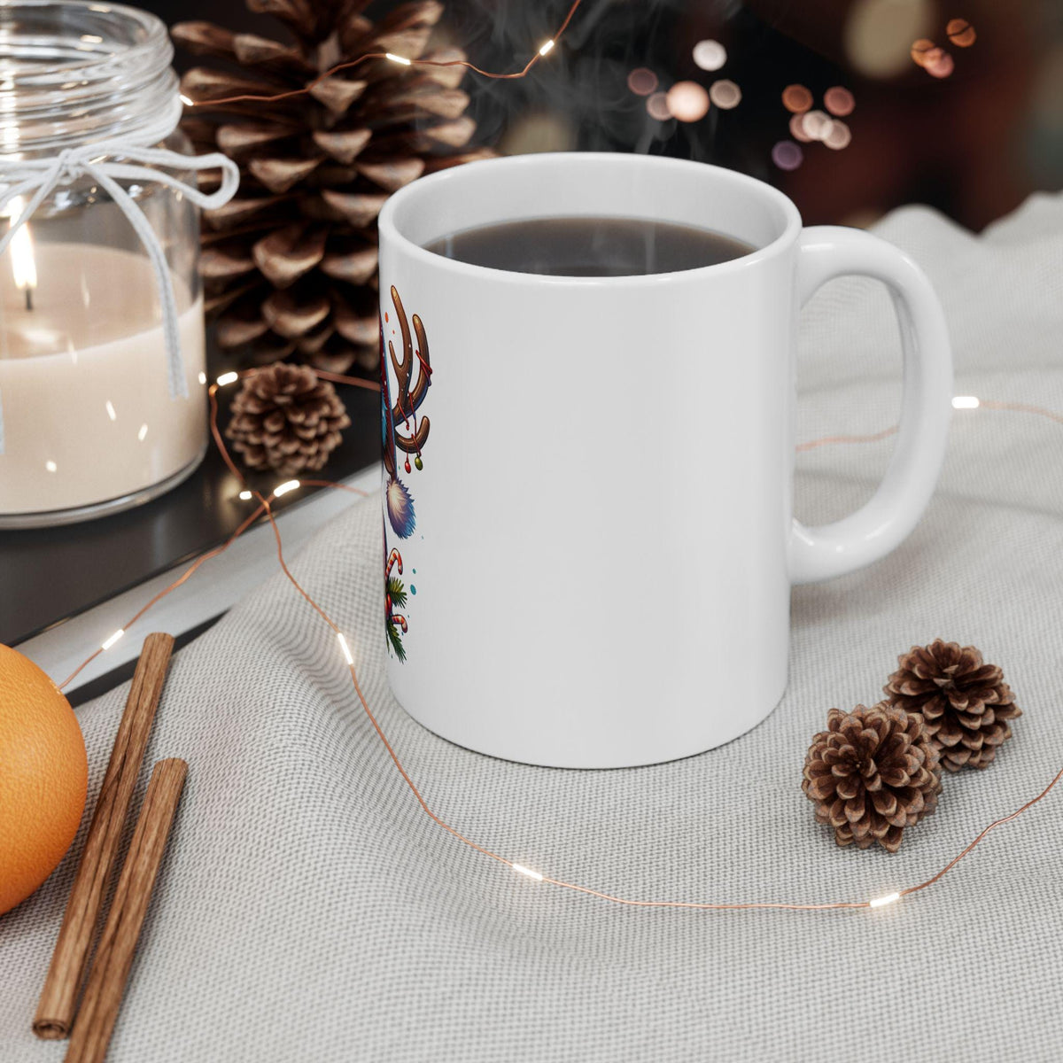 Festive Number 8 Mug | Christmas Santa Hat Reindeer Antlers Ceramic Mug 11 oz