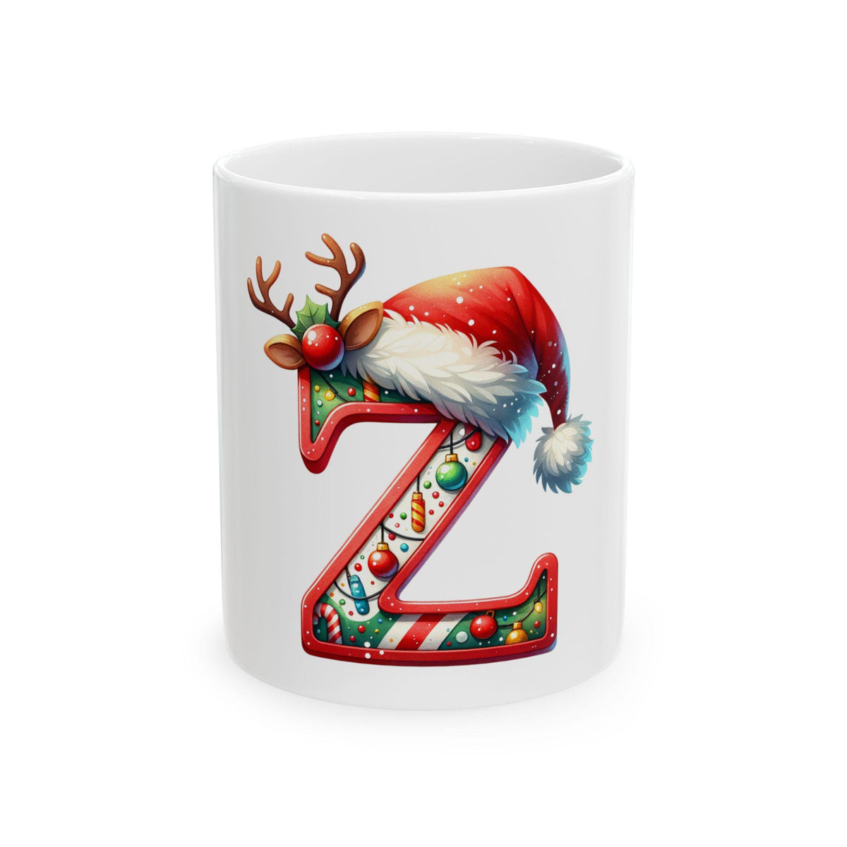 Christmas Letter Z Mug | Holiday Santa Hat Monogram Ceramic Mug 11 oz