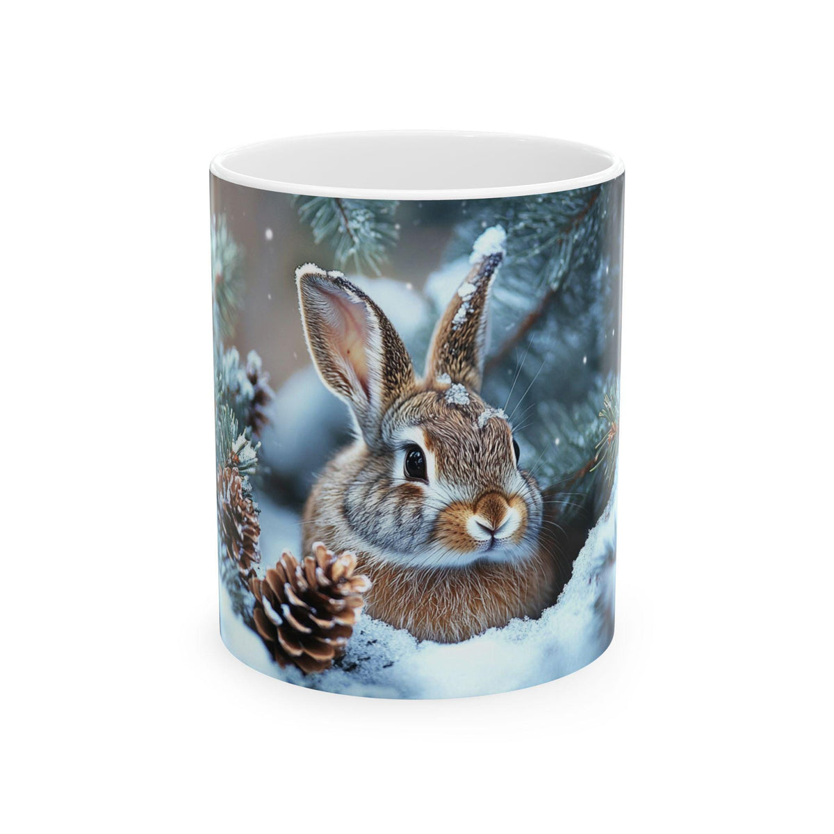 Winter Bunny Mug | Snowy Pinecone Rabbit Ceramic Mug 11oz Easter Mug , Gift for kids Easter Bunny Mug