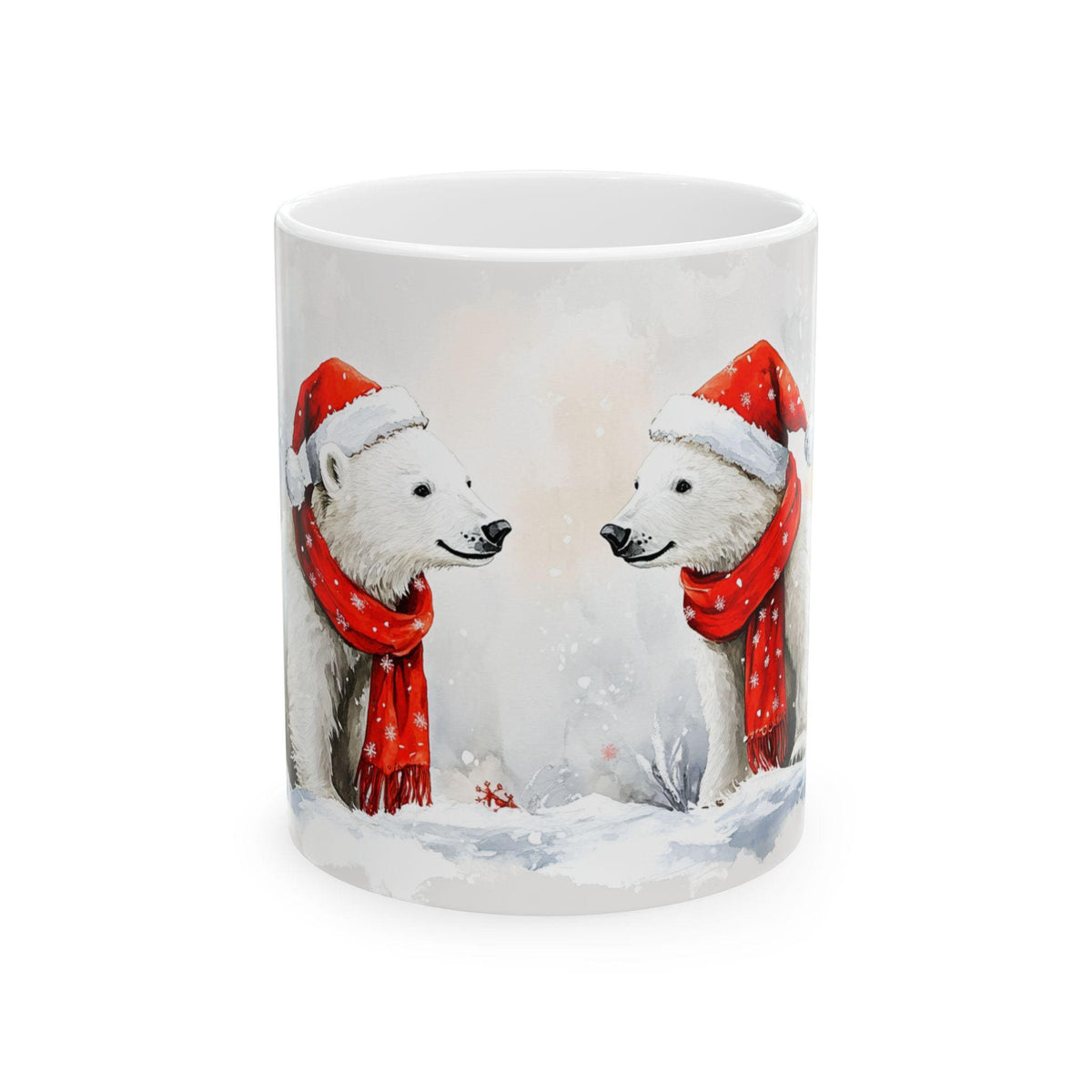 Polar Bears in Santa Hats Mug | Christmas Holiday Snow Scene 11 oz
