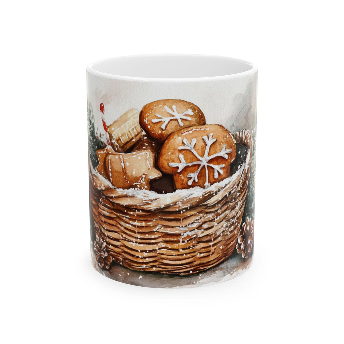 Winter Wonderland Ceramic Mug, Festive Cookie Design, Holiday Decor