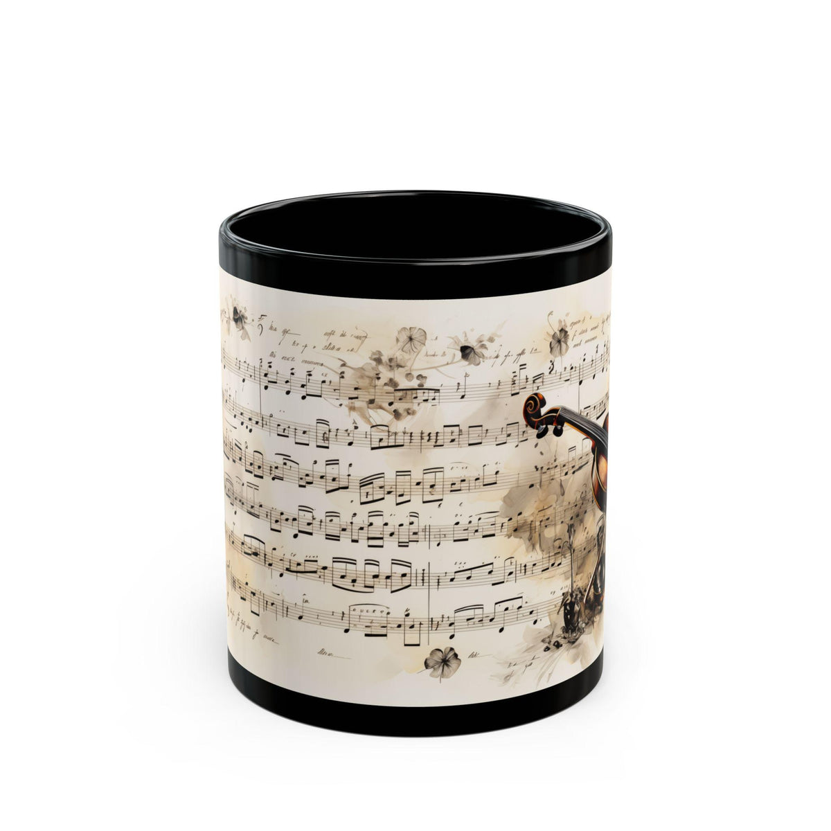 Violin Sheet Music Mug | Black Ceramic Coffee Cup 11 oz