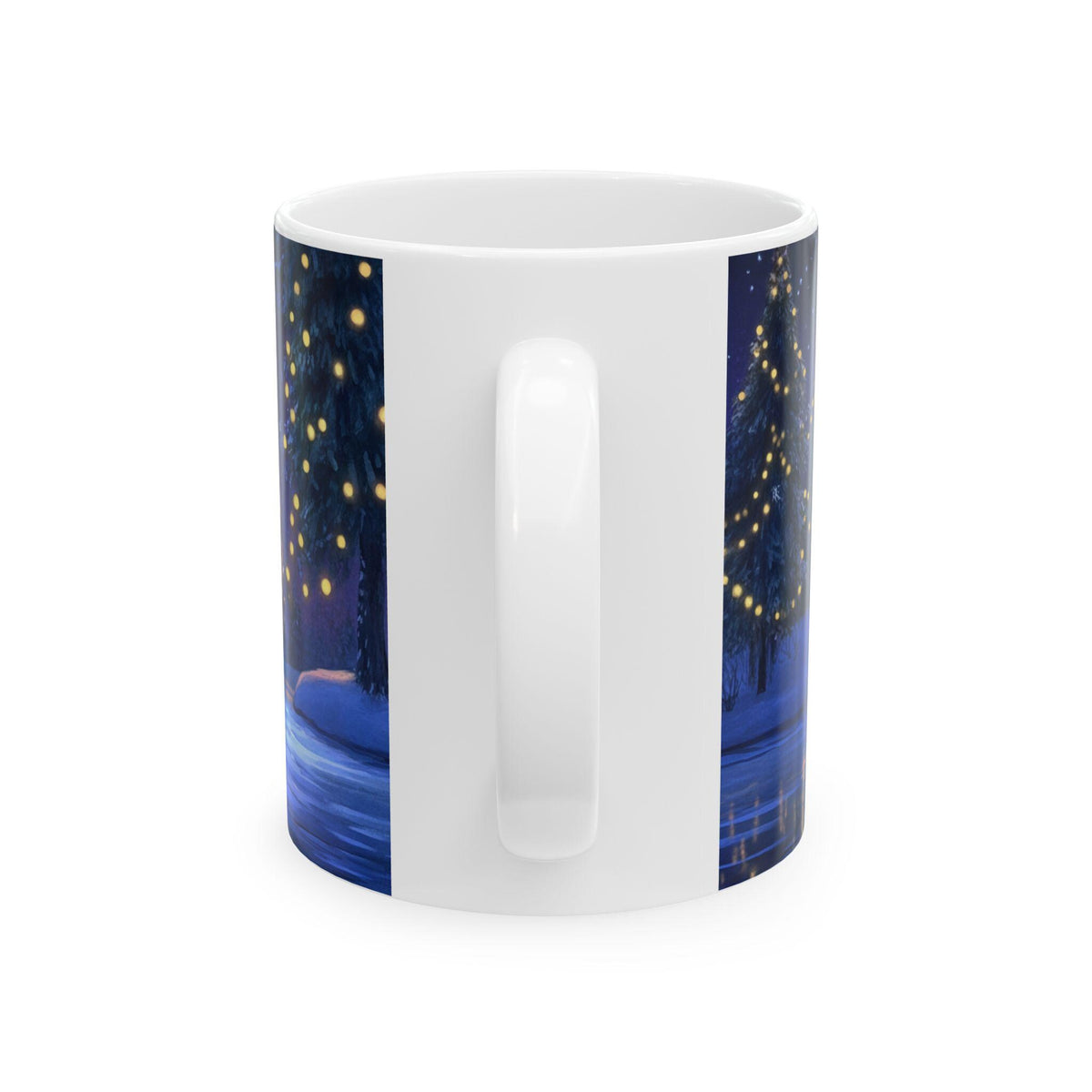 Ice Skating Polar Bear Mug | Winter Night Holiday Trees Ceramic Mug 11 oz