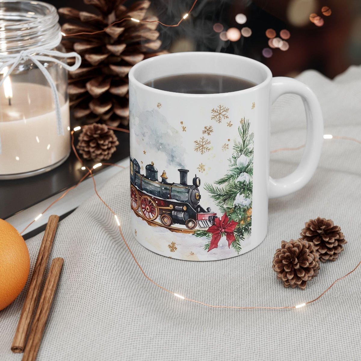 Vintage Toy Train Mug | Christmas Holiday Steam Engine Ceramic Mug 11oz