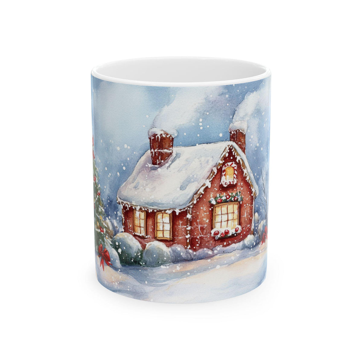 Cozy Snowy Cottage Winter Scene Mug | Christmas Ceramic Mug 11 oz