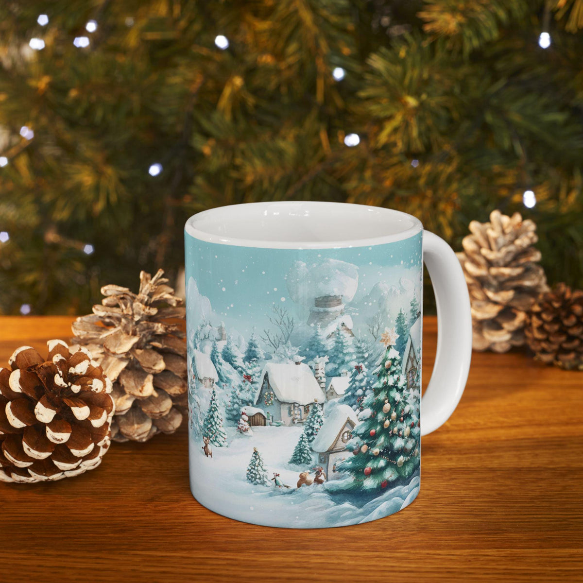 Snowy Village Winter Scene Mug | Christmas Holiday Ceramic Mug 11 oz