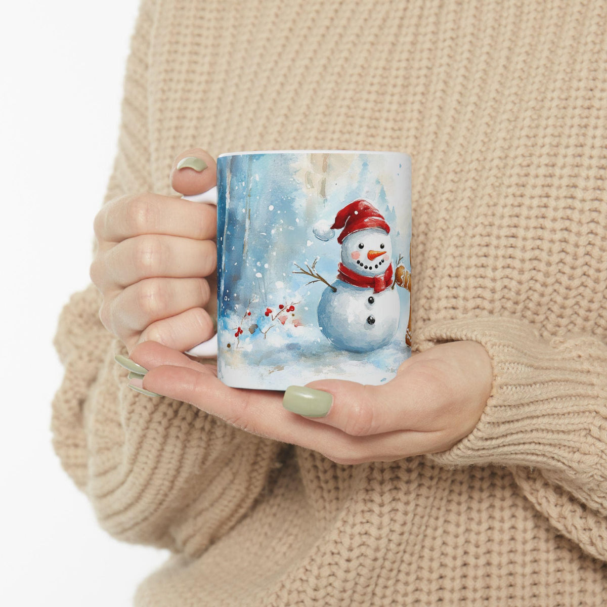 Snowman and Gingerbread Cookie Mug | Christmas Winter Holiday Ceramic Mug 11oz
