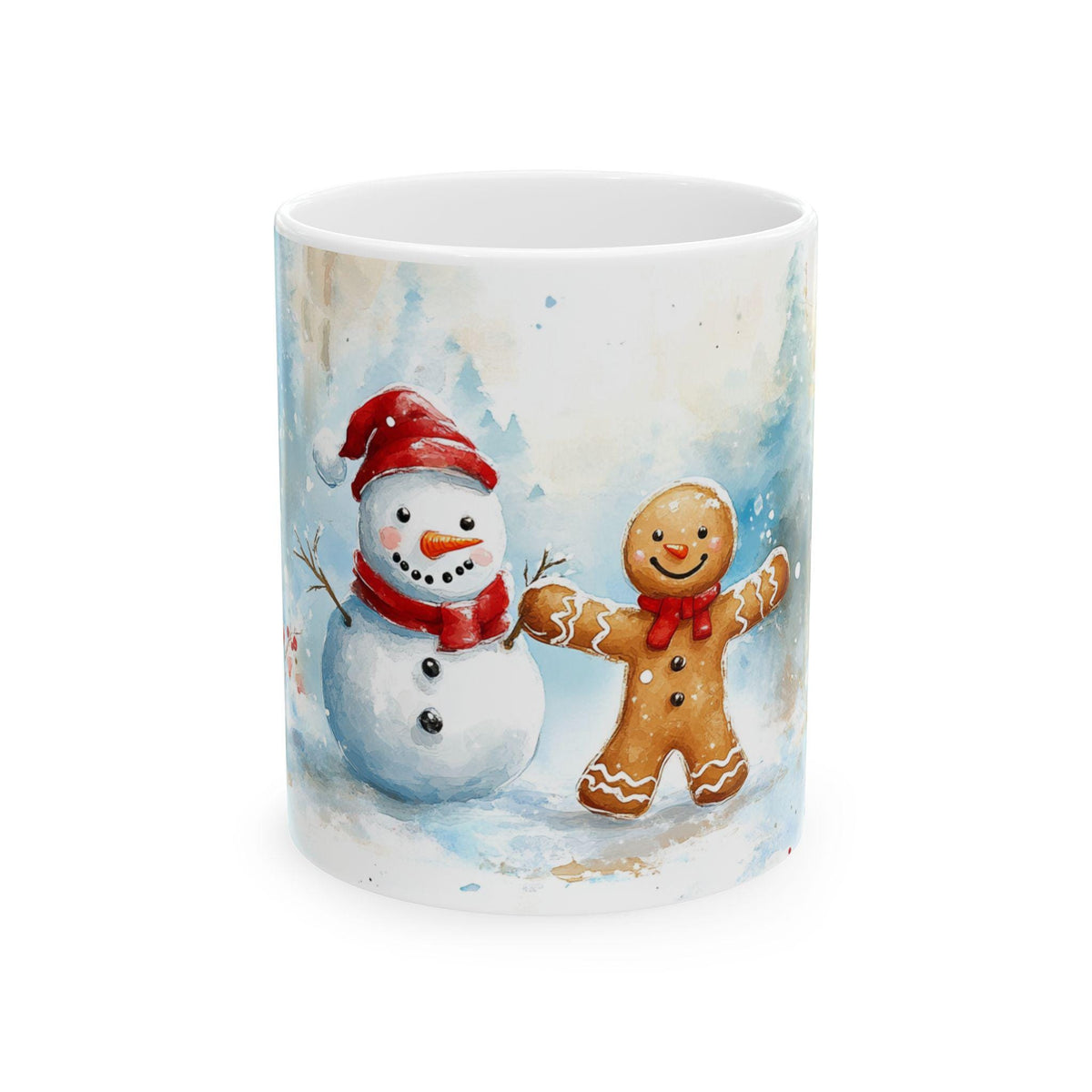 Snowman and Gingerbread Cookie Mug | Christmas Winter Holiday Ceramic Mug 11oz