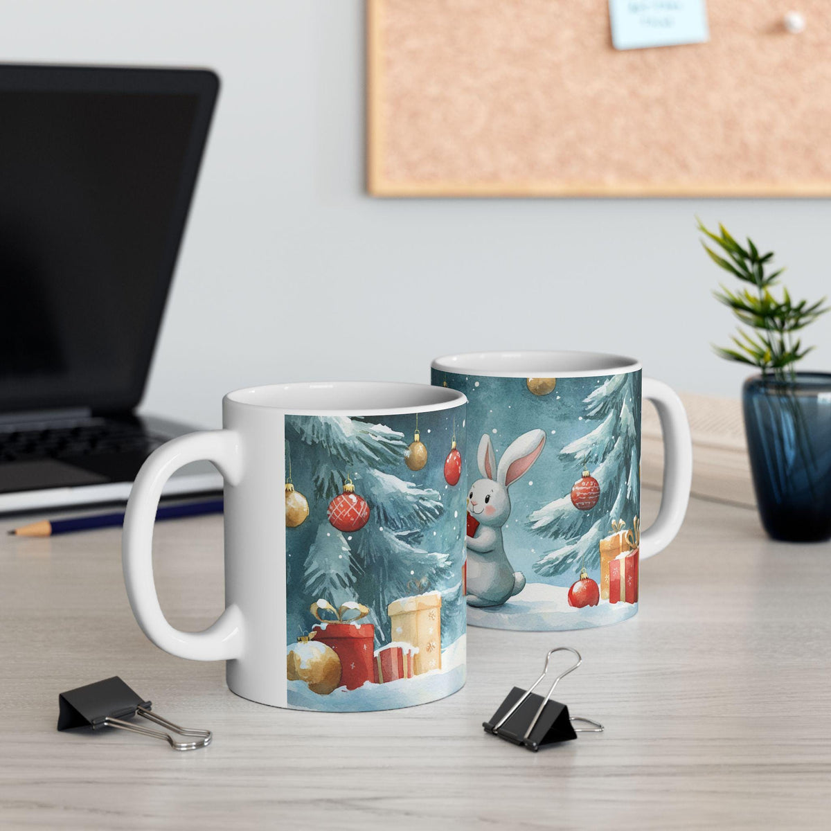Bunny with Presents Mug | Christmas Holiday Ceramic Mug 11 oz