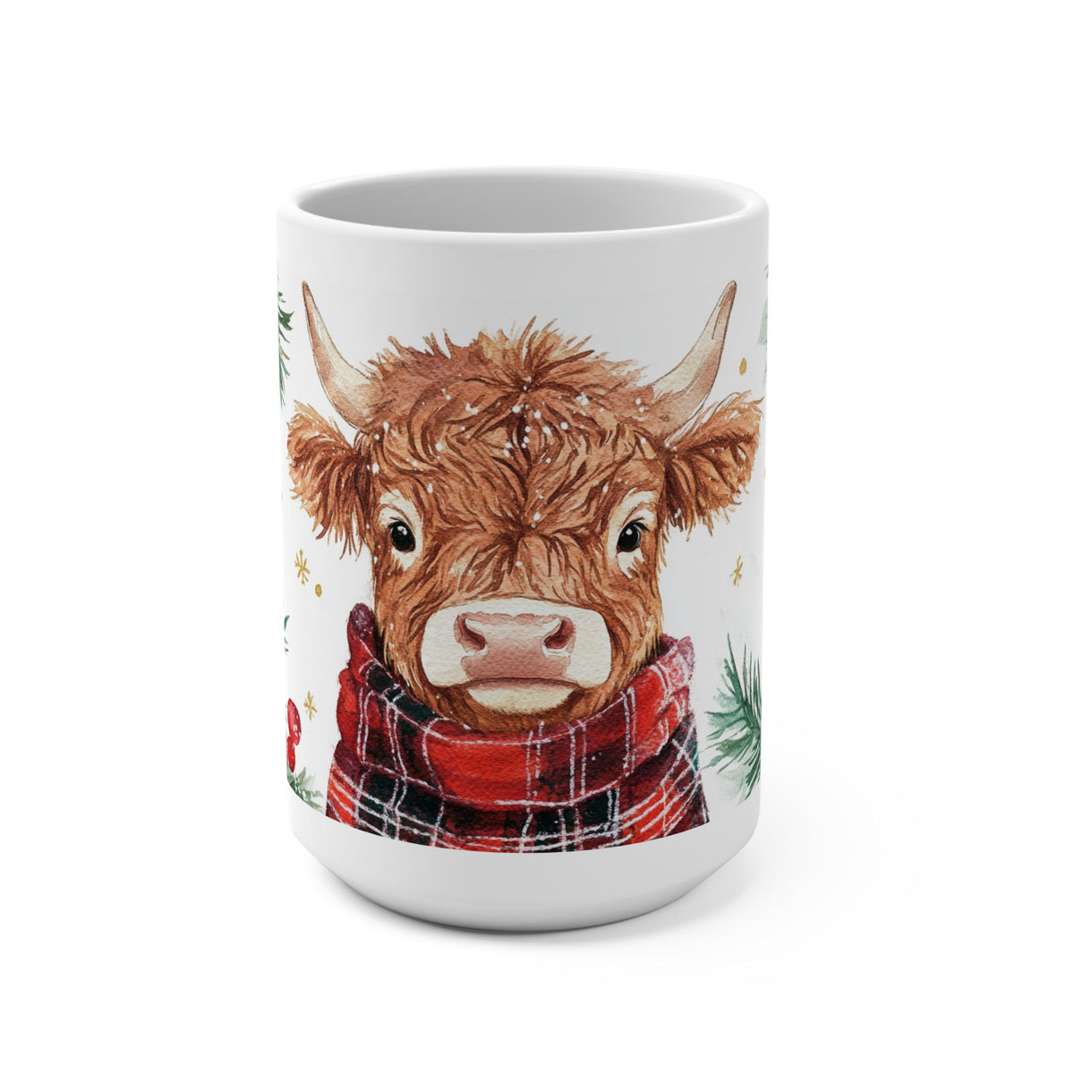 Christmas Highland Cow Mug, Festive Farmhouse Decor, 15oz