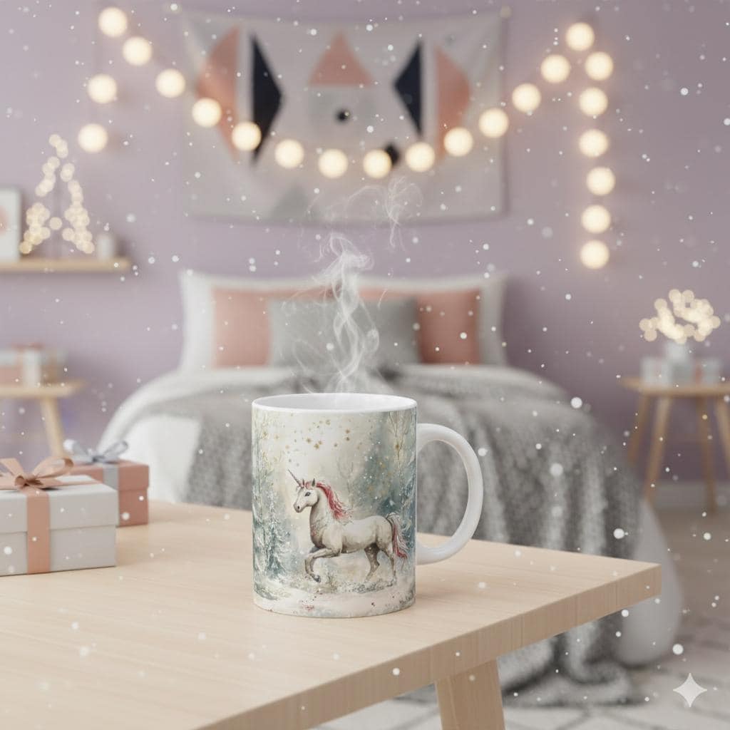 Watercolor Reindeer Winter Scene Mug | Ceramic Coffee Mug