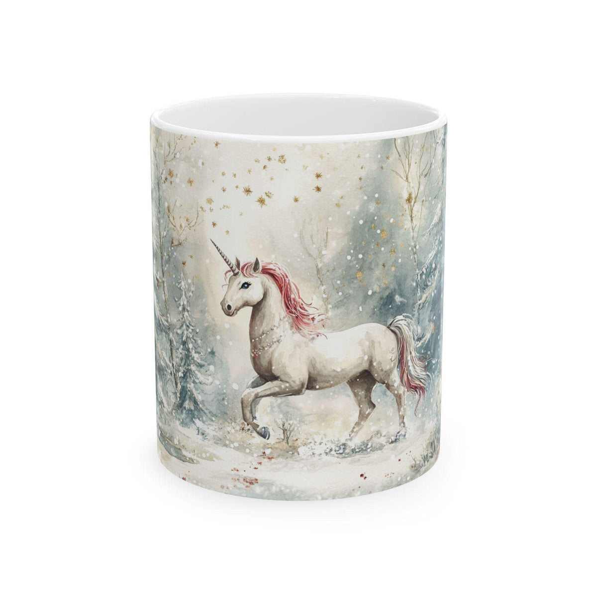 Watercolor Reindeer Winter Scene Mug | Ceramic Coffee Mug