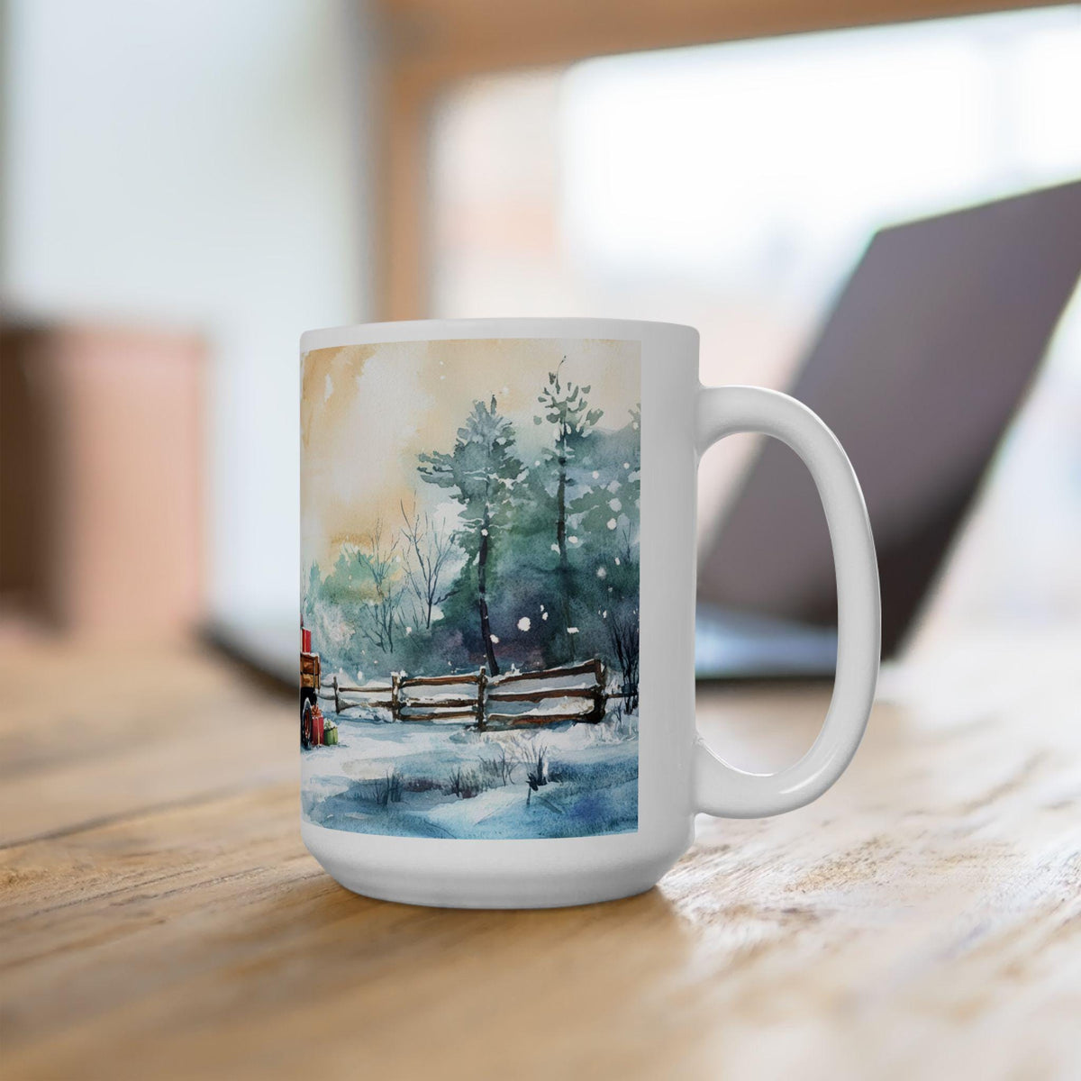 Winter Scene Ceramic Coffee Mug, Farmhouse Christmas Decor
