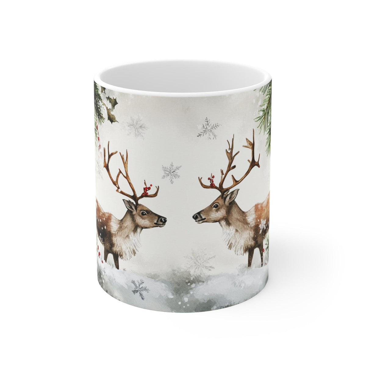 Winter Deer Mug, Adorable Animal Mug, Pet Lover Gift, Cute Christmas Mugs, Holiday Gift 11 oz