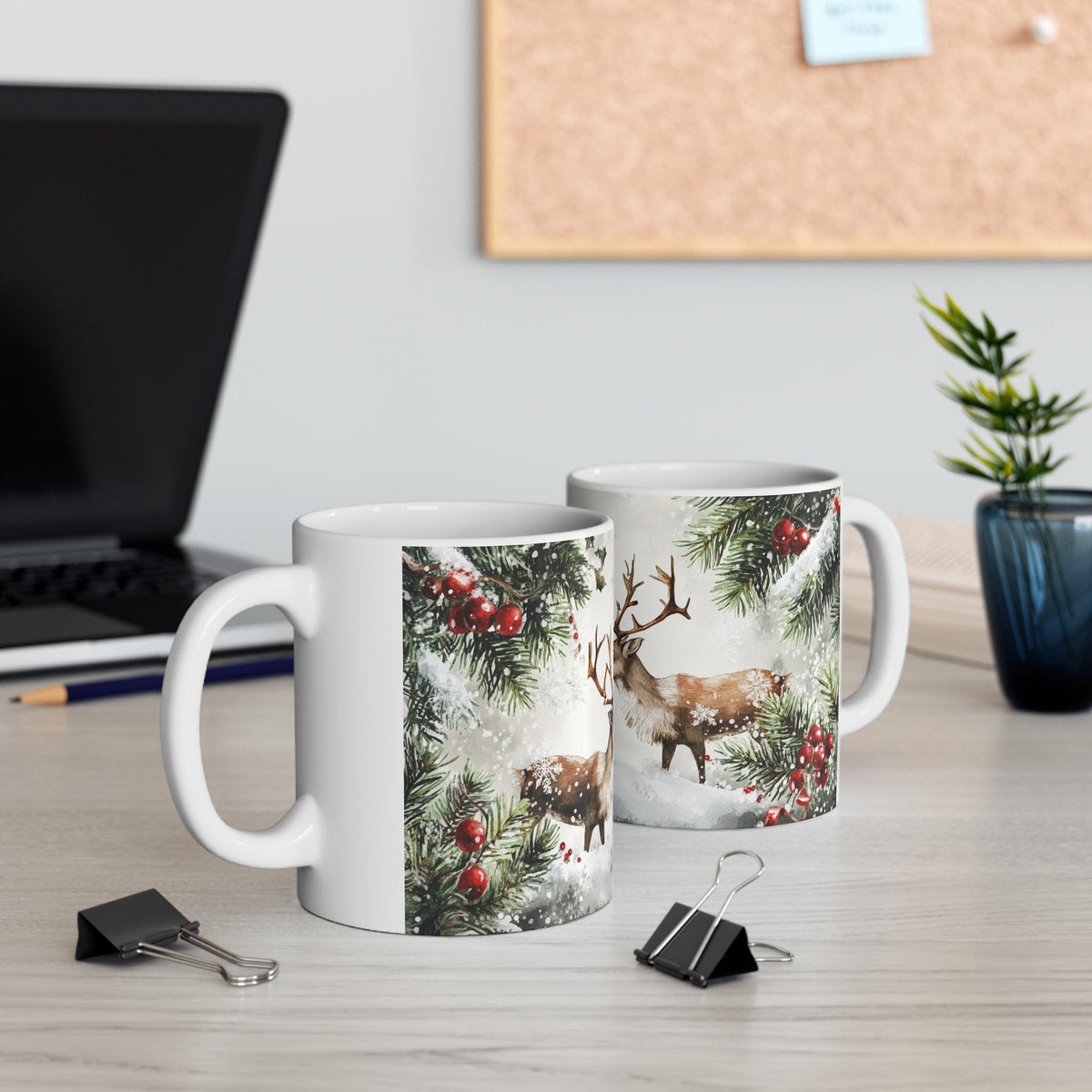 Winter Deer Mug, Adorable Animal Mug, Pet Lover Gift, Cute Christmas Mugs, Holiday Gift 11 oz