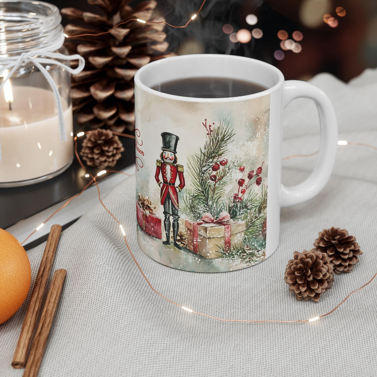 Happy Holidays Nutcracker Mug | Festive 11oz Coffee Cup, Christmas Gift, Holiday Decor, Winter Mug, Nutcracker Design 11 oz