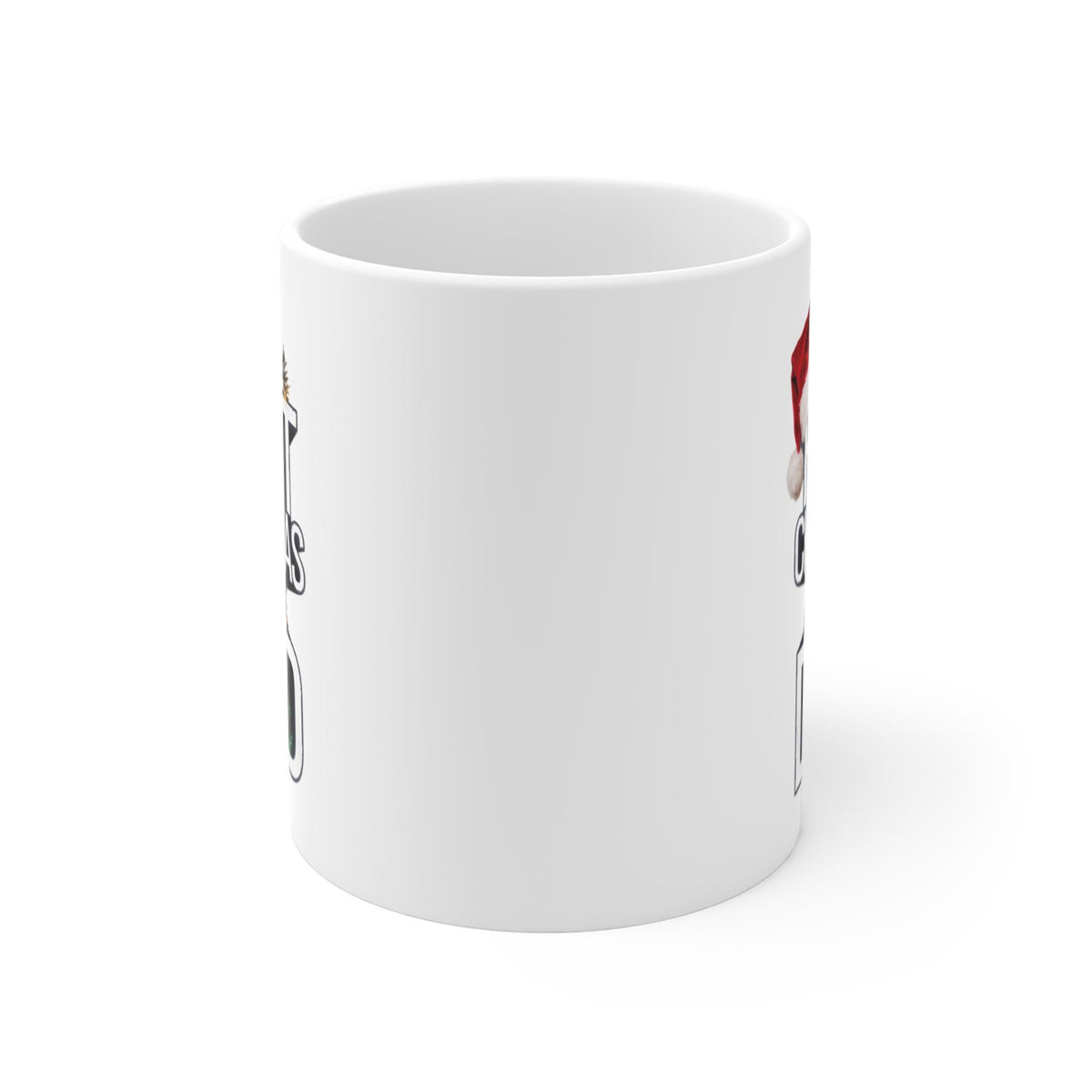 First Christmas as a Dad Mug | Holiday Santa Hat Typography 11 oz