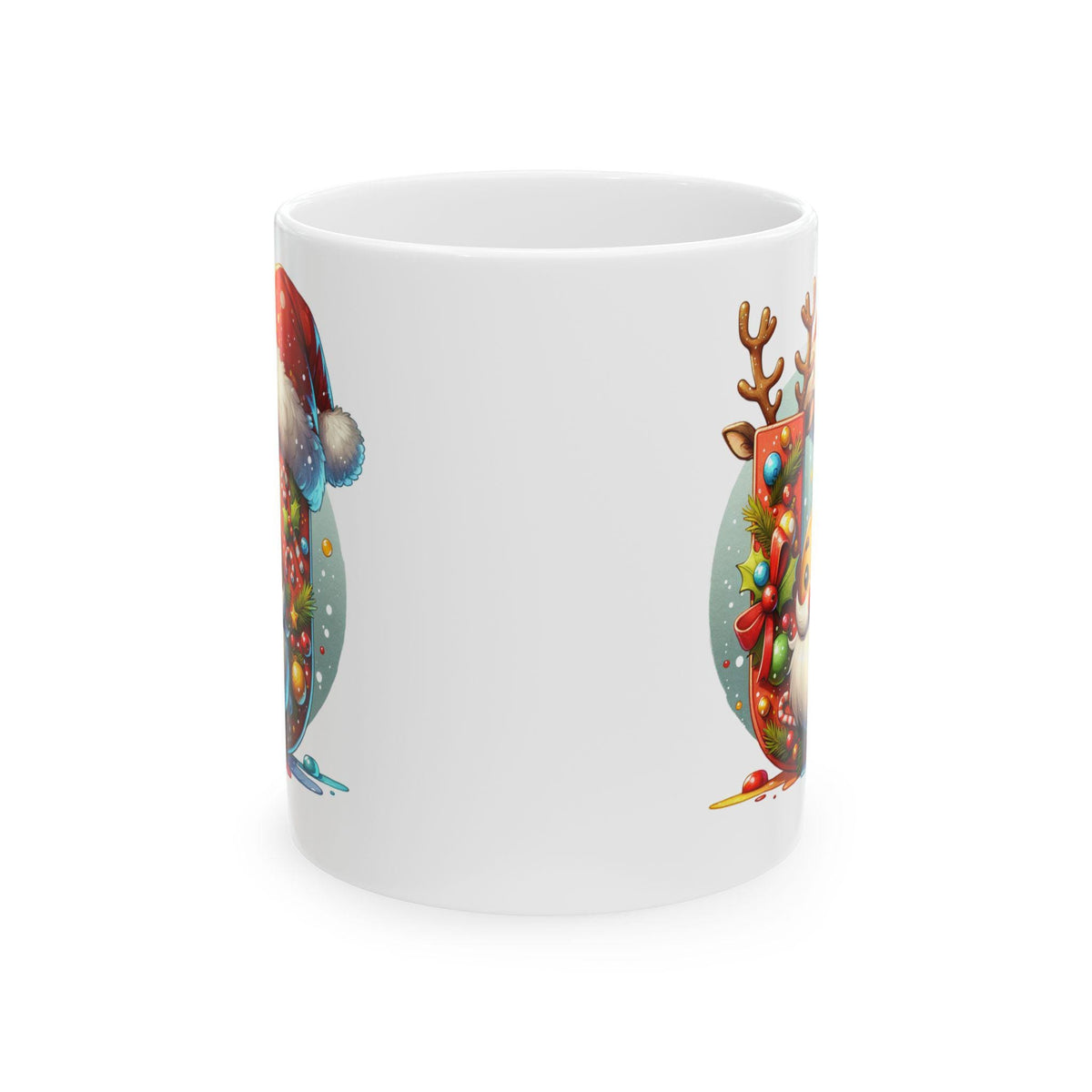 Christmas Letter U Mug, Reindeer Initial Mug, Santa Hat Monogram Cup, Holiday Personalized Gift, Festive Xmas Coffee Cup 11 oz