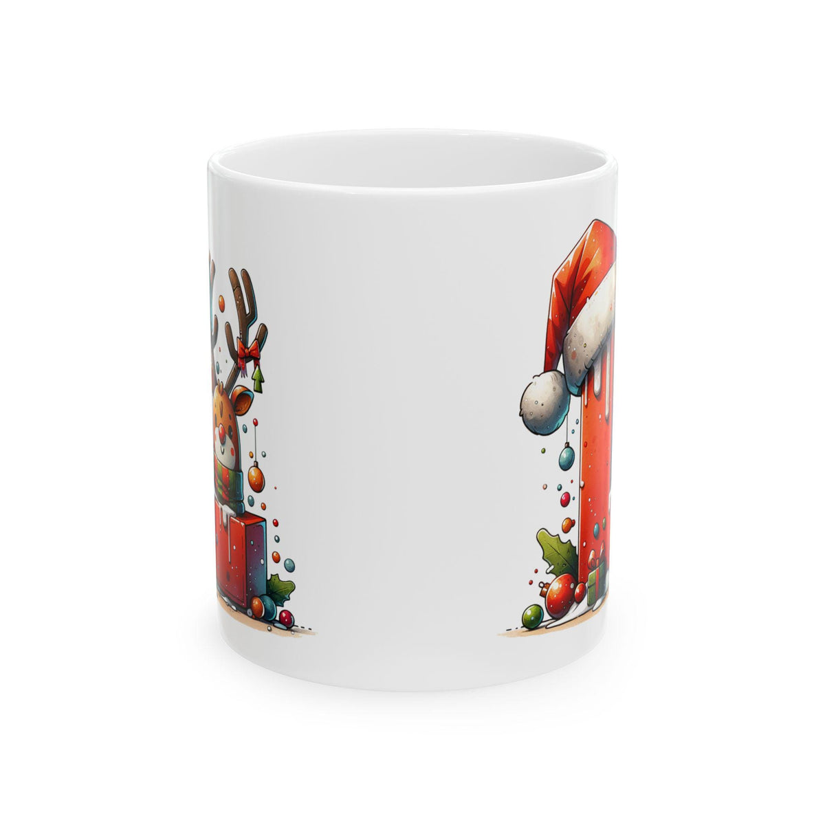 Christmas Letter L Mug, Reindeer Initial Mug, Santa Hat Monogram Cup, Holiday Personalized Gift, Festive Xmas Coffee Cup 11oz