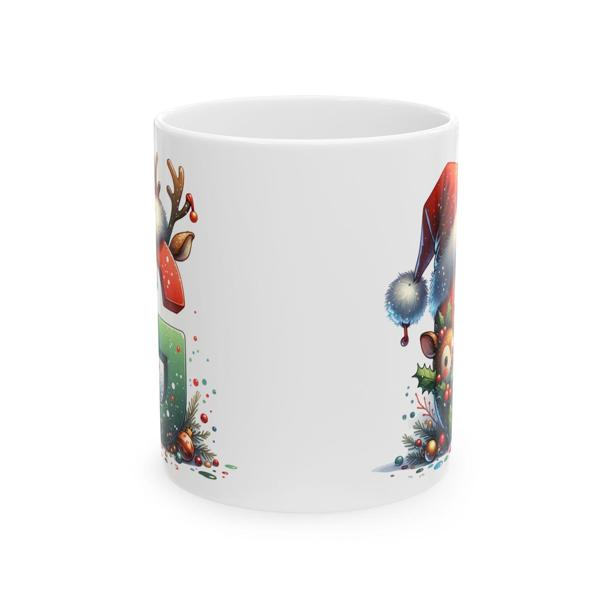 Christmas Letter G Mug, Reindeer Initial Mug, Santa Hat Monogram Cup, Personalized Alphabet Gift, Holiday Cocoa Cup 11 oz
