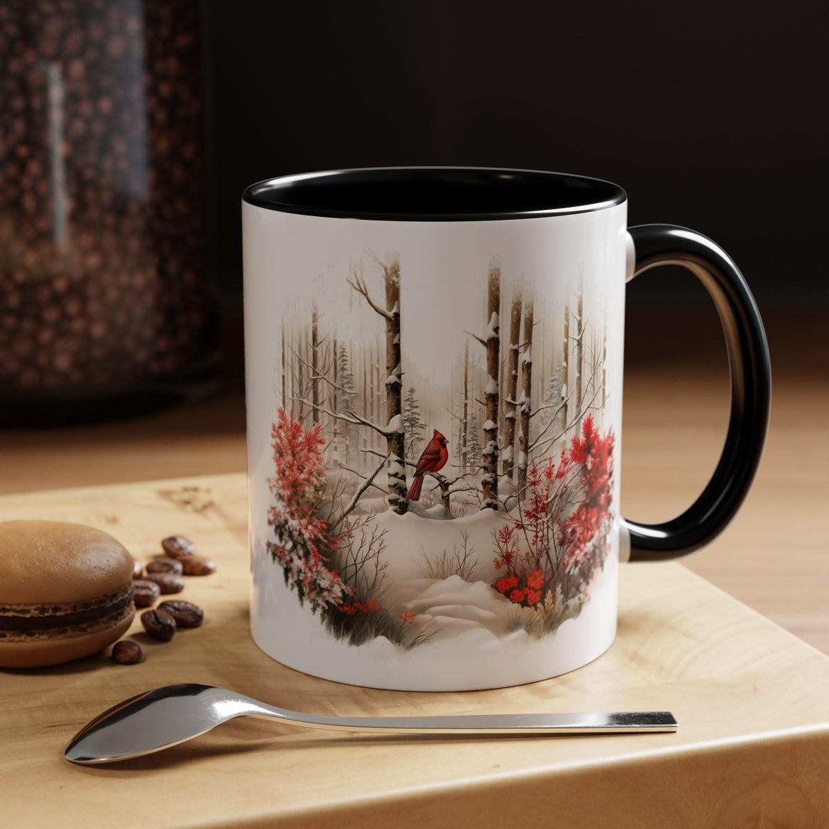 Cardinal in Snowy Birch Forest mug Accent Coffee Mug 11 oz
