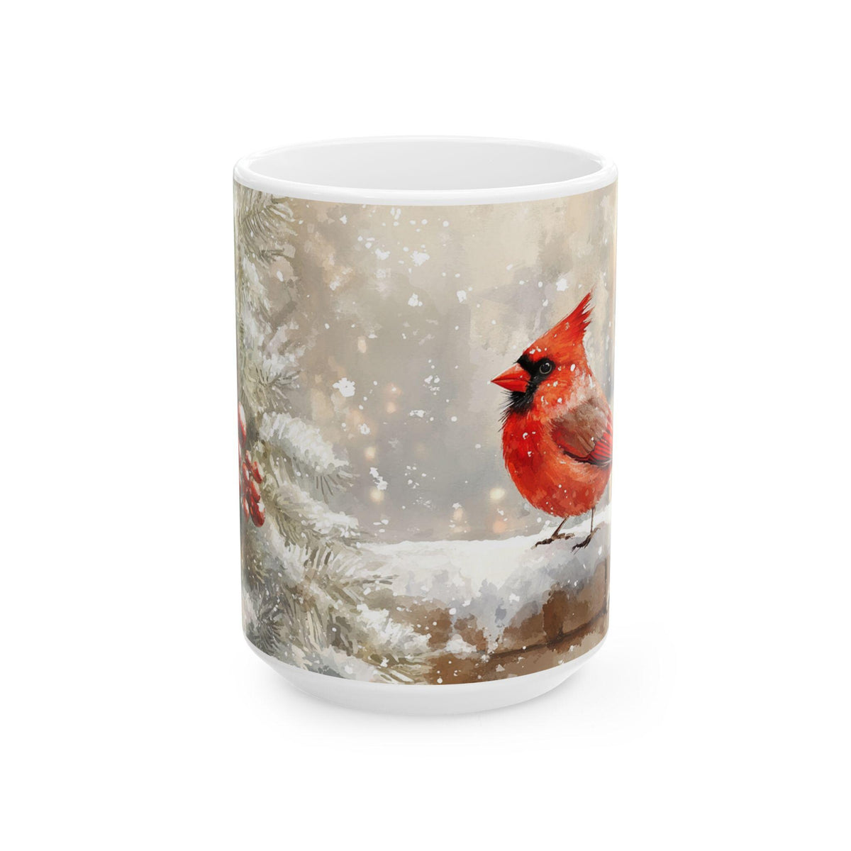 Winter Cardinal Ceramic Mug | Cozy Holiday Drinkware, Christmas Gift, Home Decor, Bird Lover Mug, Festive Coffee Cup 15 oz