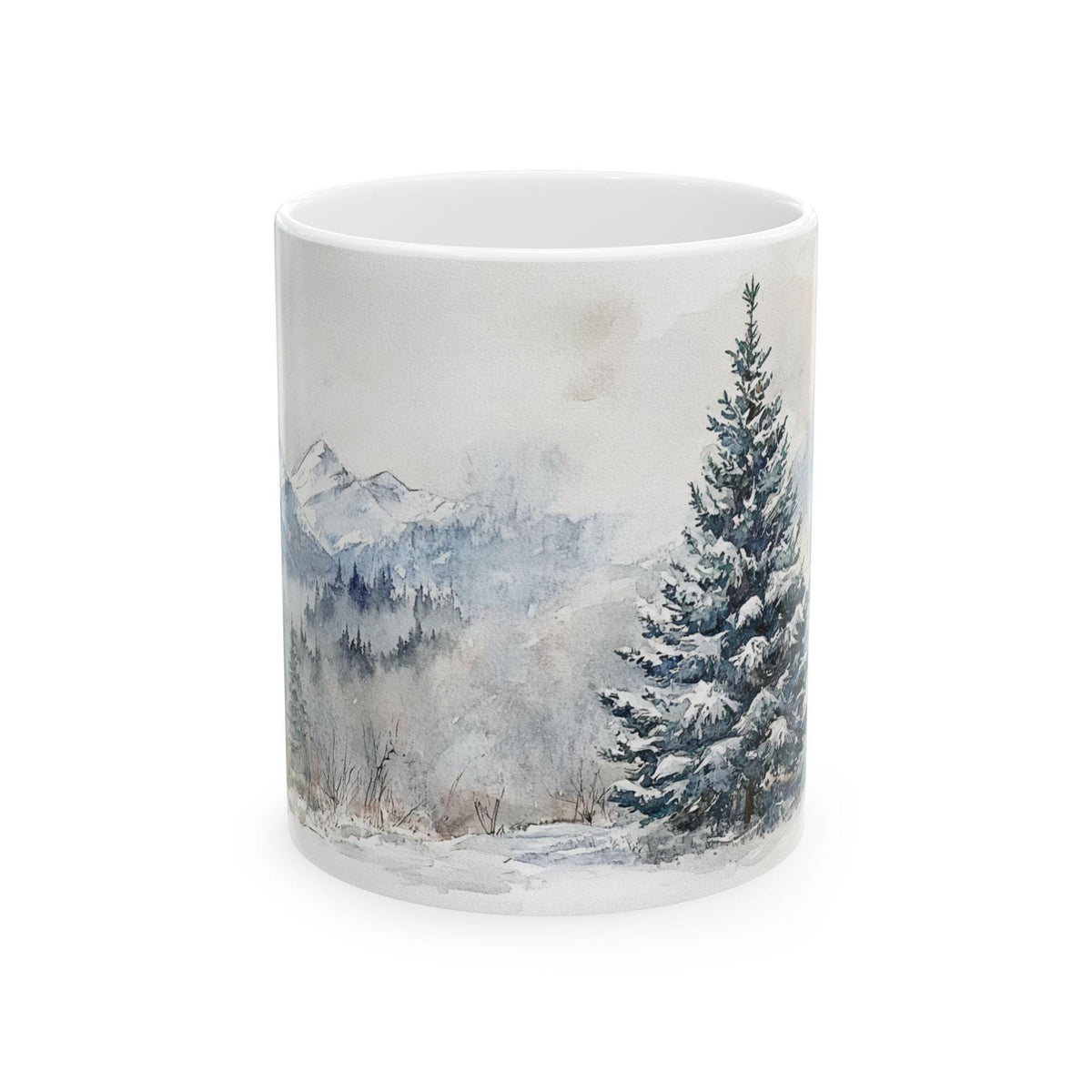 Snowy Pine Landscape Mug | Winter Mountain Scene Ceramic Mug 11 oz