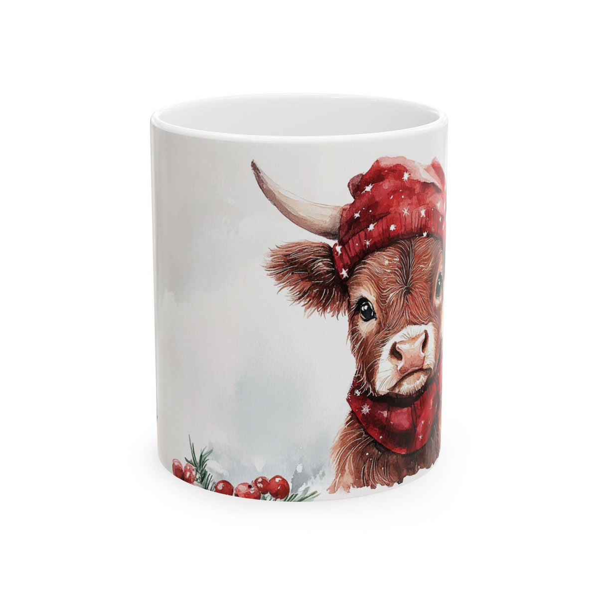 Highland Cow in Red Scarf Mug | Christmas Cow Ceramic Mug 11 oz