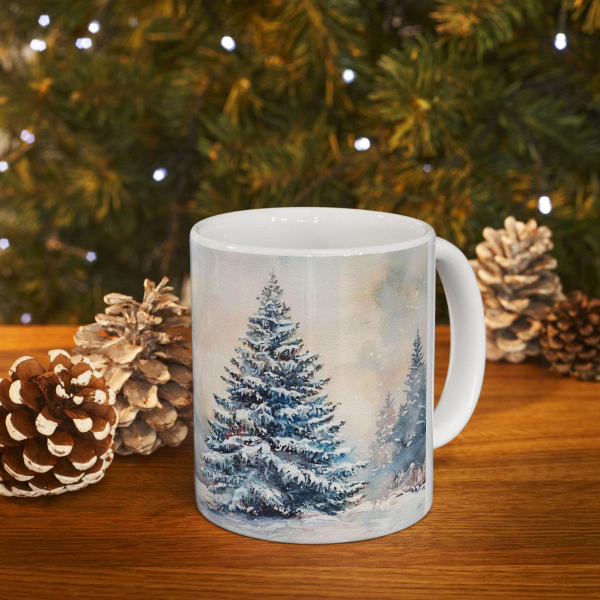 Winter Woodland Scene Mug | Snowy Pine Trees Ceramic Mug 11 oz