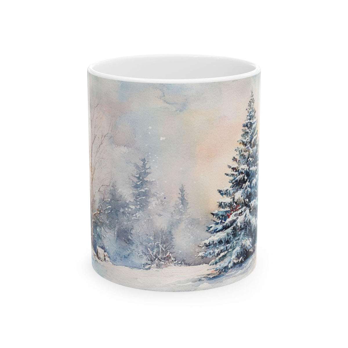 Winter Woodland Scene Mug | Snowy Pine Trees Ceramic Mug 11 oz