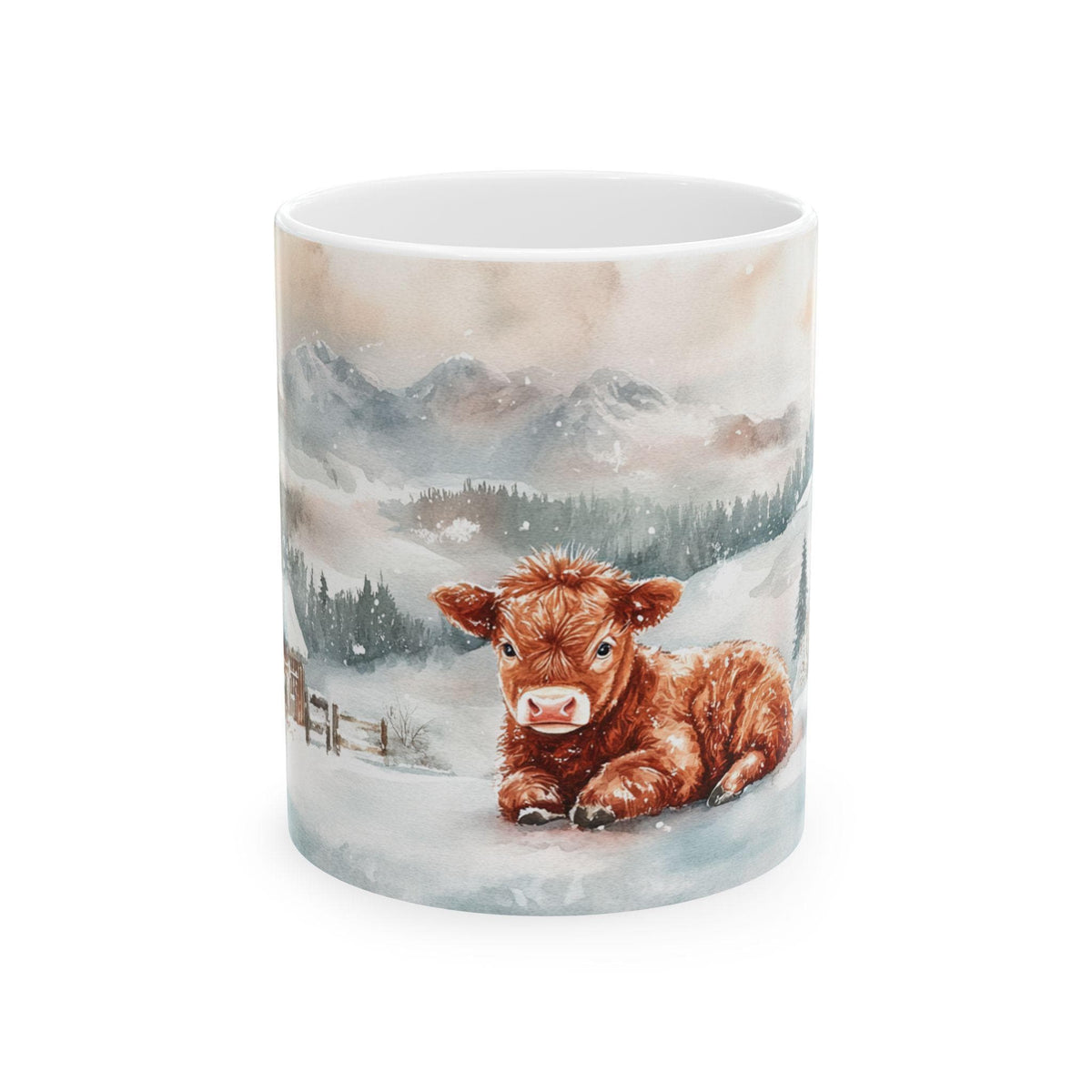 Winter Wonderland Cow Mug - Cozy Ceramic Mug for Hot Beverages, Farmhouse Decor, Gift for Animal Lovers, Holiday & Seasonal Mug, Cute 11 oz