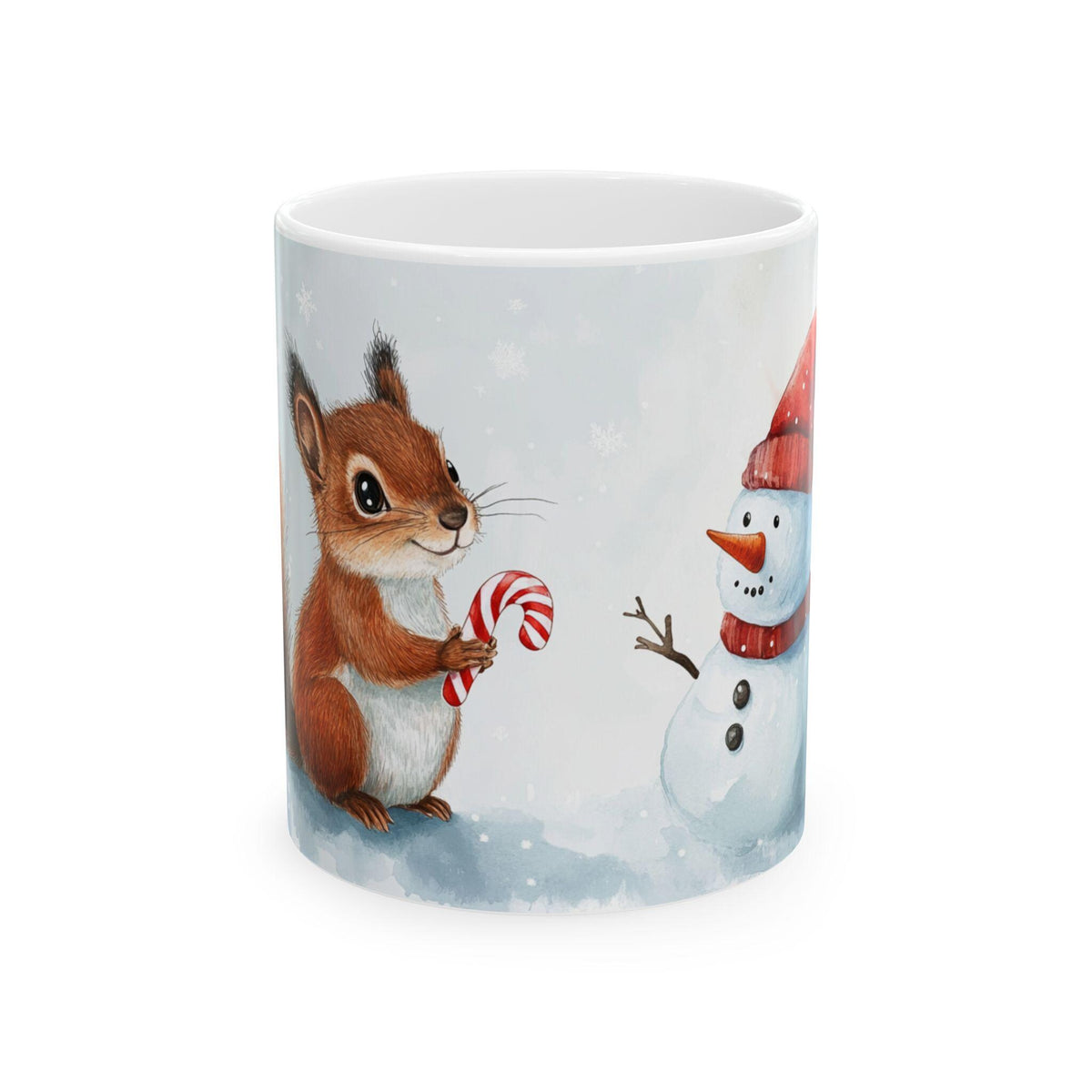 Squirrel with Candy Cane Snowman Mug | Winter Holiday Ceramic Mug 11 oz