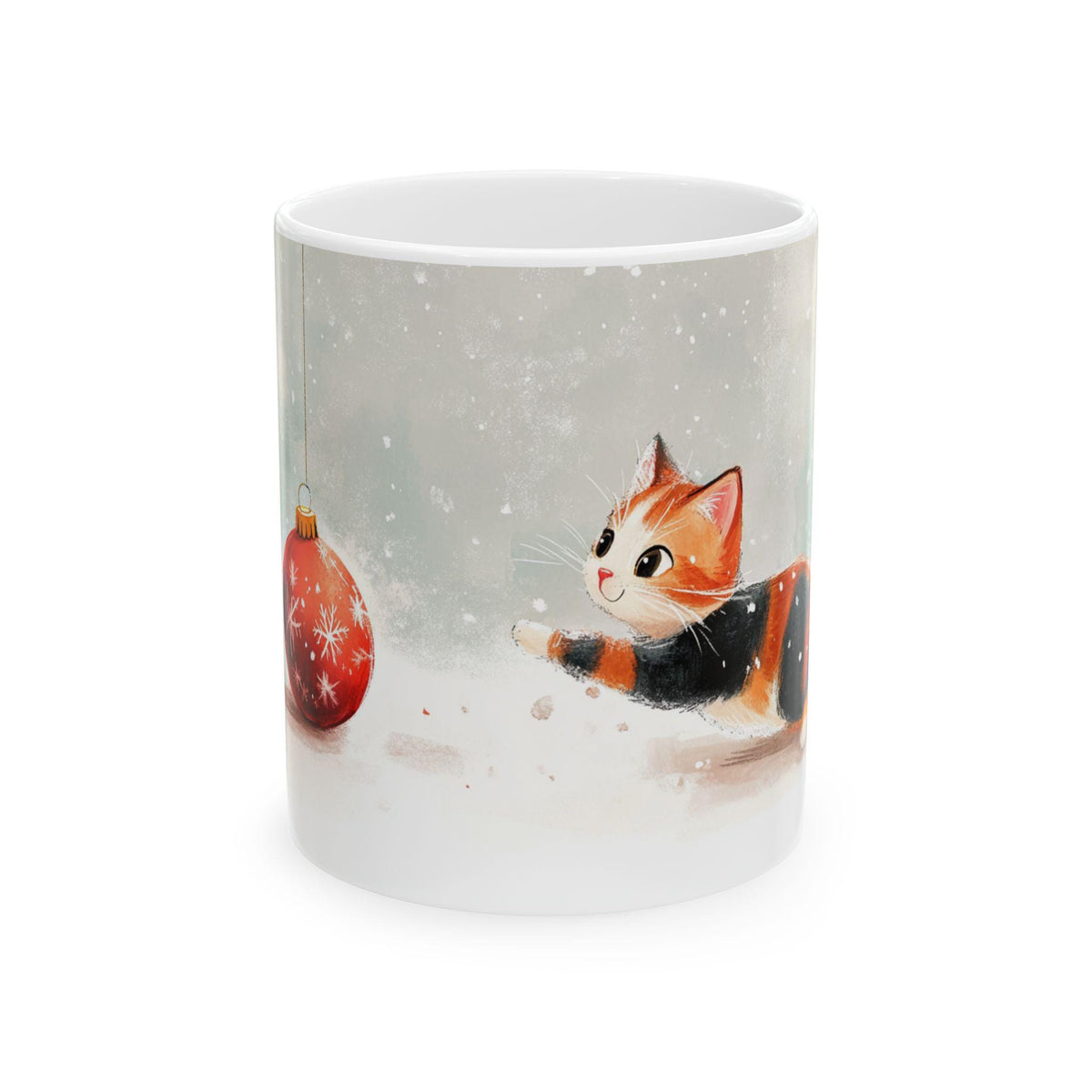 Playful Kitten with Ornament Mug | Christmas Cat Ceramic Mug 11 oz