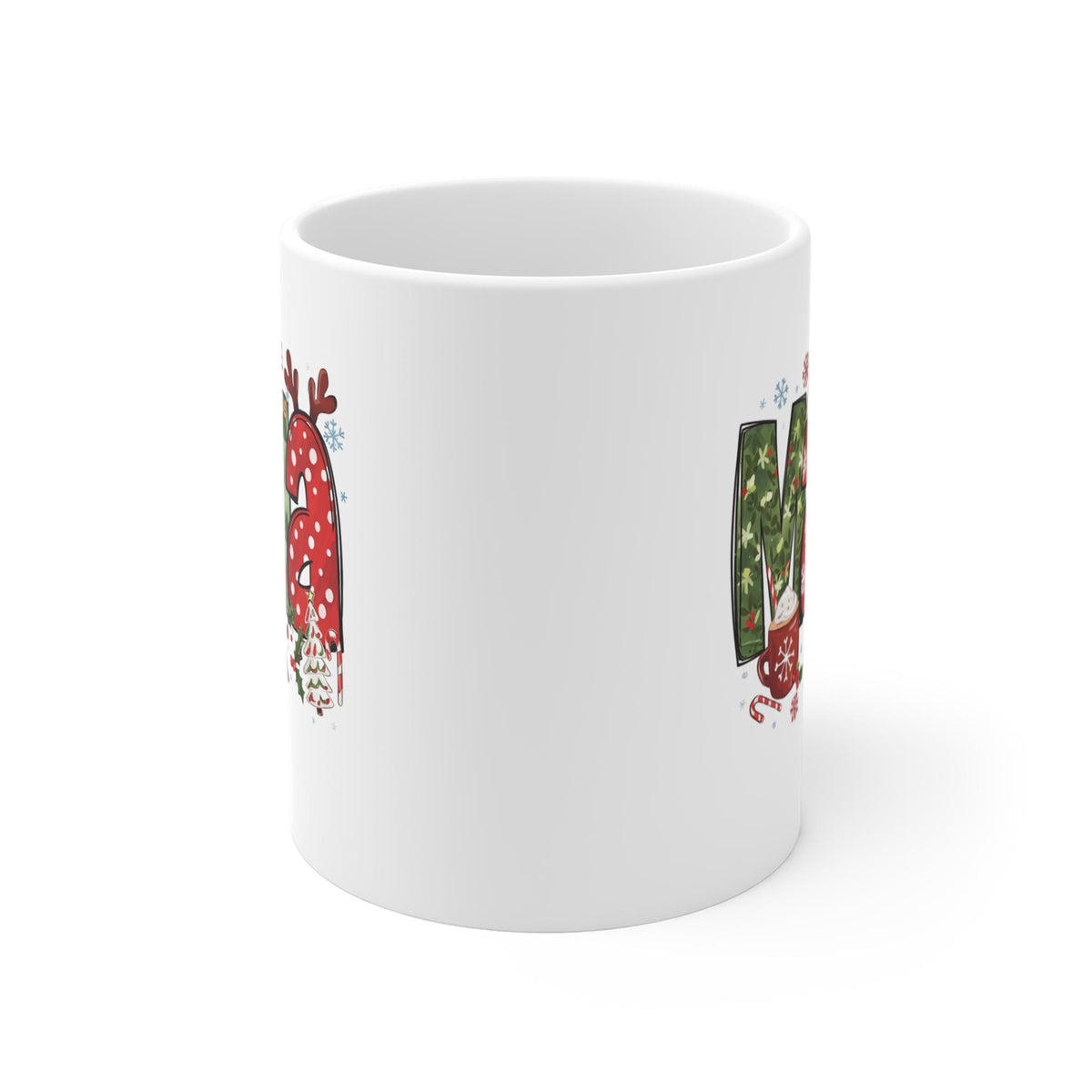 Mama Christmas Letters Mug | Holiday Mom Santa Hat Reindeer Bow 11 oz