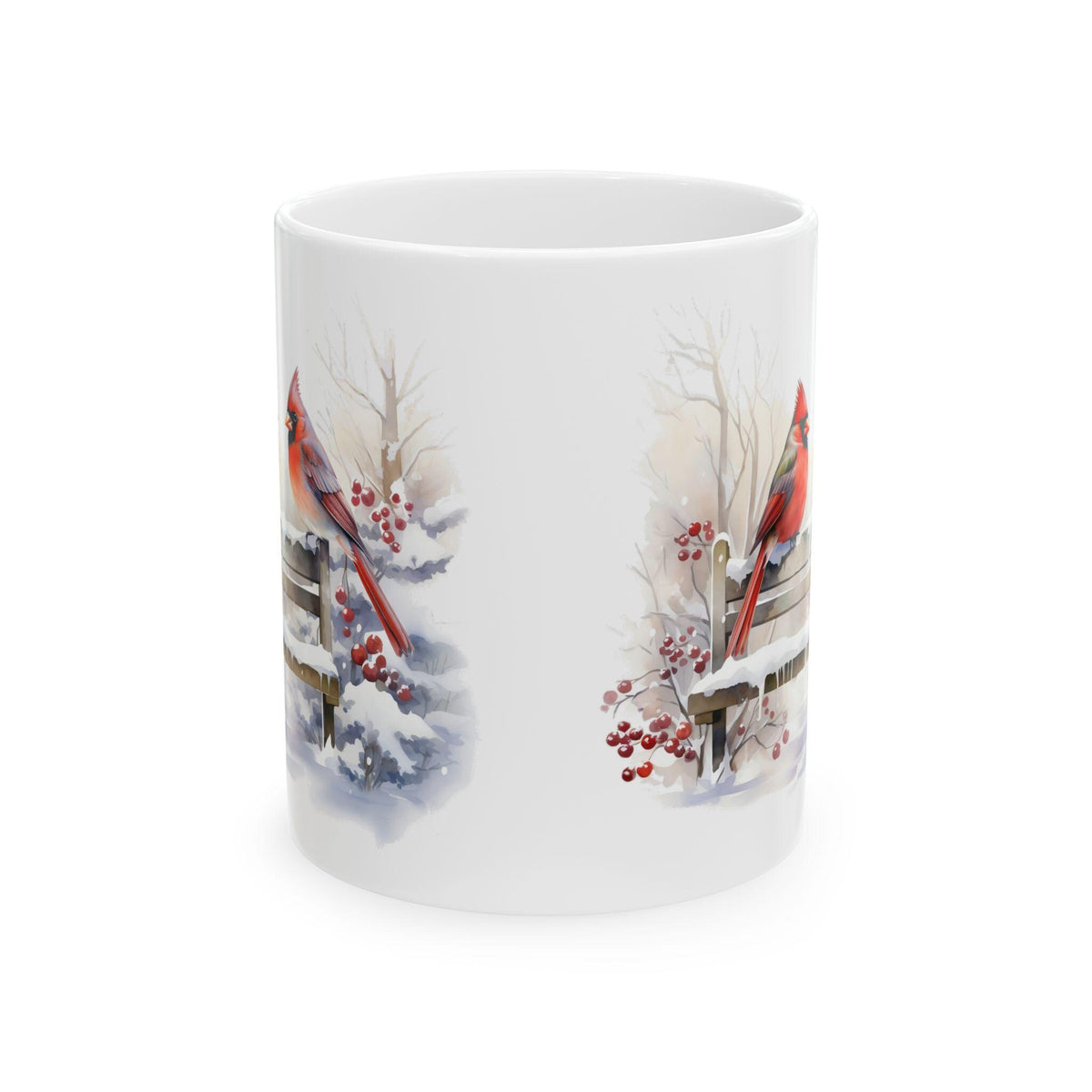 Cardinal on Snowy Fence Mug | Winter Bird Coffee Cup 11 oz